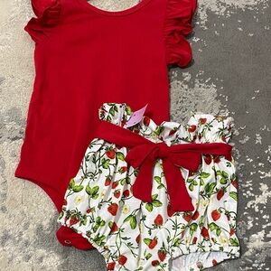 Charming Red Ruffle Bodysuit with Floral Bloomers